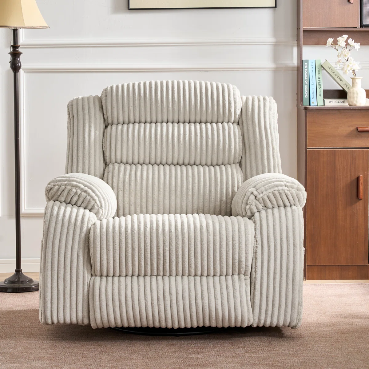 Extra Wide Rocker Power Recliner Chair 270° Swivel With Heat Massage - Usb & Type C Charging Port - Velvet Swivel Reclining Chair For Living Room Bedroom Office - Image 2