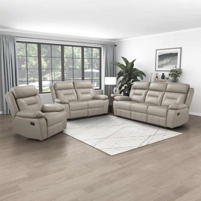 Huskins Modern & Contemporary Manual Reclining 3-Piece Living Room Set with 100% Top Grain Leather Seating Surfaces, Effortless Tab Pull Motion & Foam over Pocket Coils Comfort