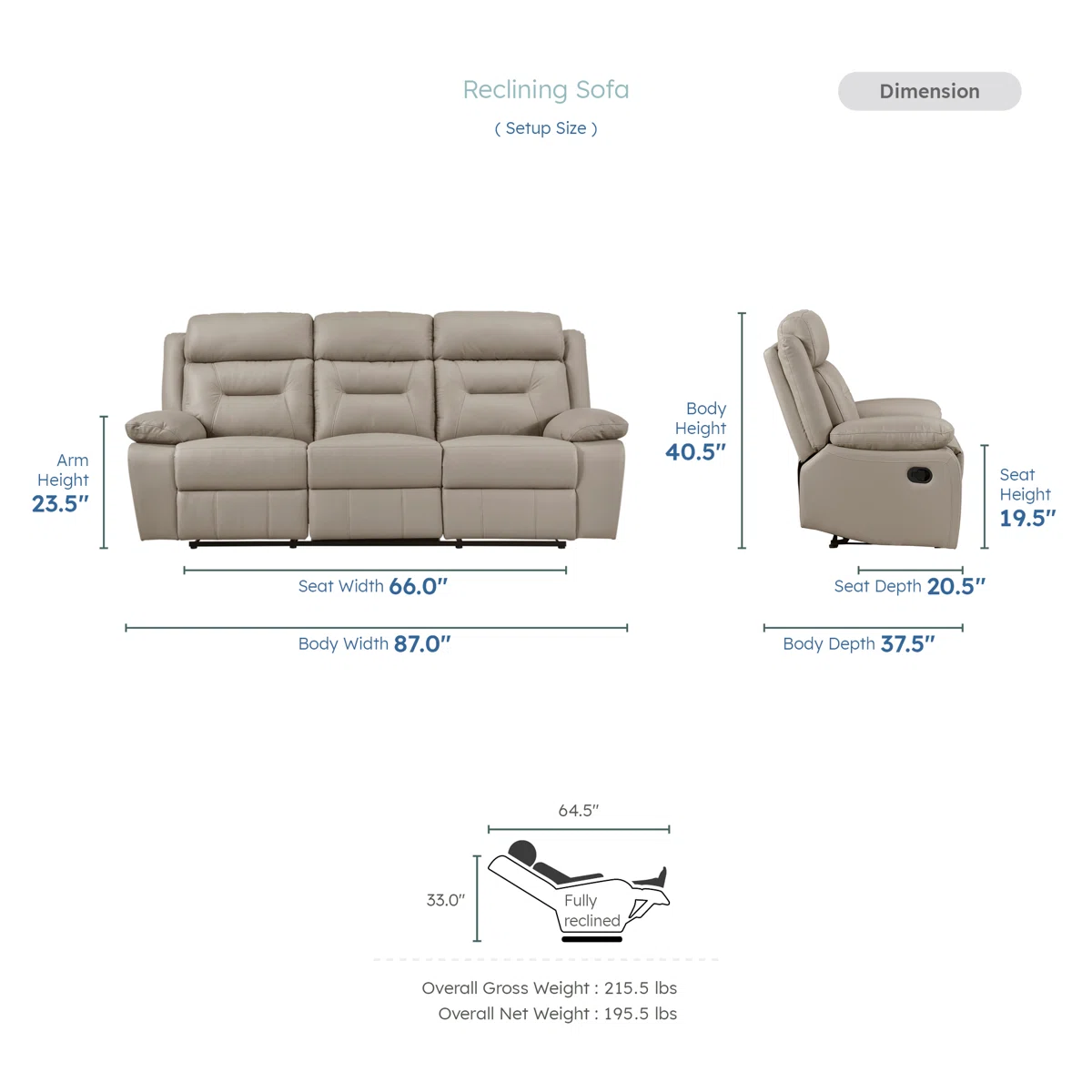 Huskins Modern & Contemporary Manual Reclining 3-Piece Living Room Set with 100% Top Grain Leather Seating Surfaces, Effortless Tab Pull Motion & Foam over Pocket Coils Comfort - Image 3