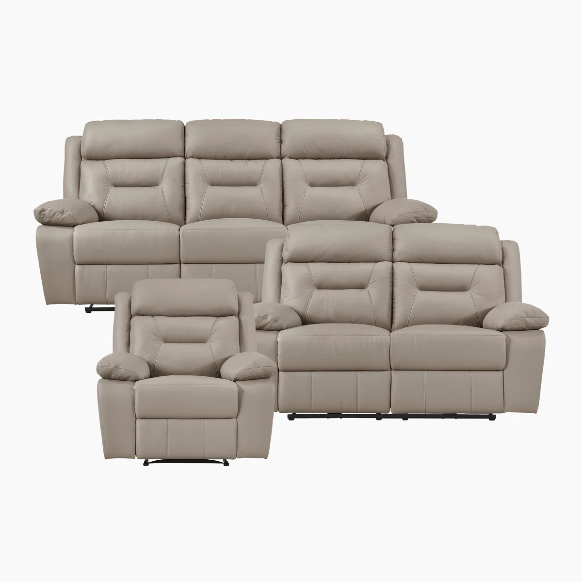 Huskins Modern & Contemporary Manual Reclining 3-Piece Living Room Set with 100% Top Grain Leather Seating Surfaces, Effortless Tab Pull Motion & Foam over Pocket Coils Comfort - Image 10