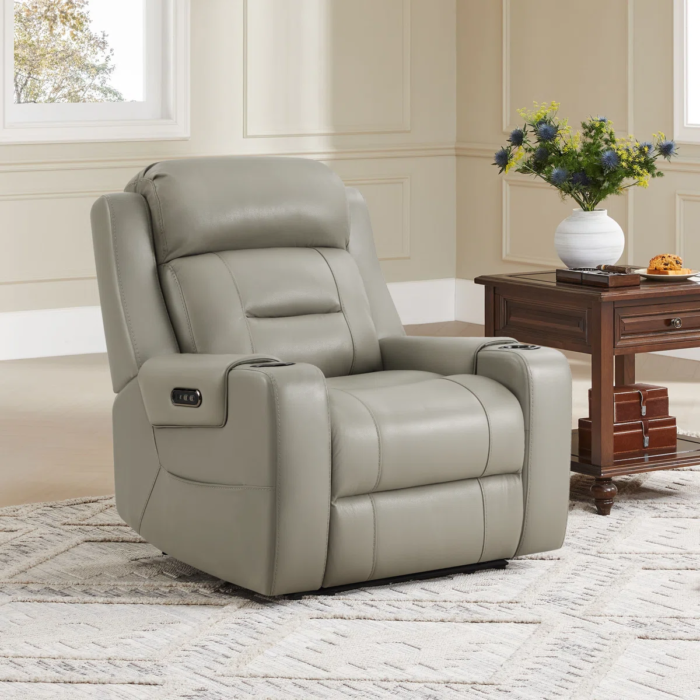 Olathe Genuine Leather Dual Motor Lay Flat Power Recliner With Power Headrest