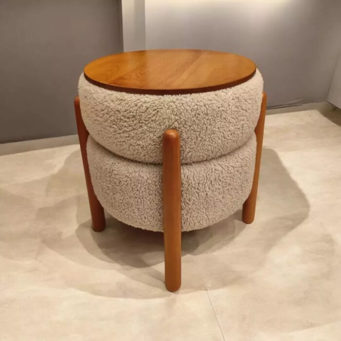 Boucle Round Ottoman Puffy Stool