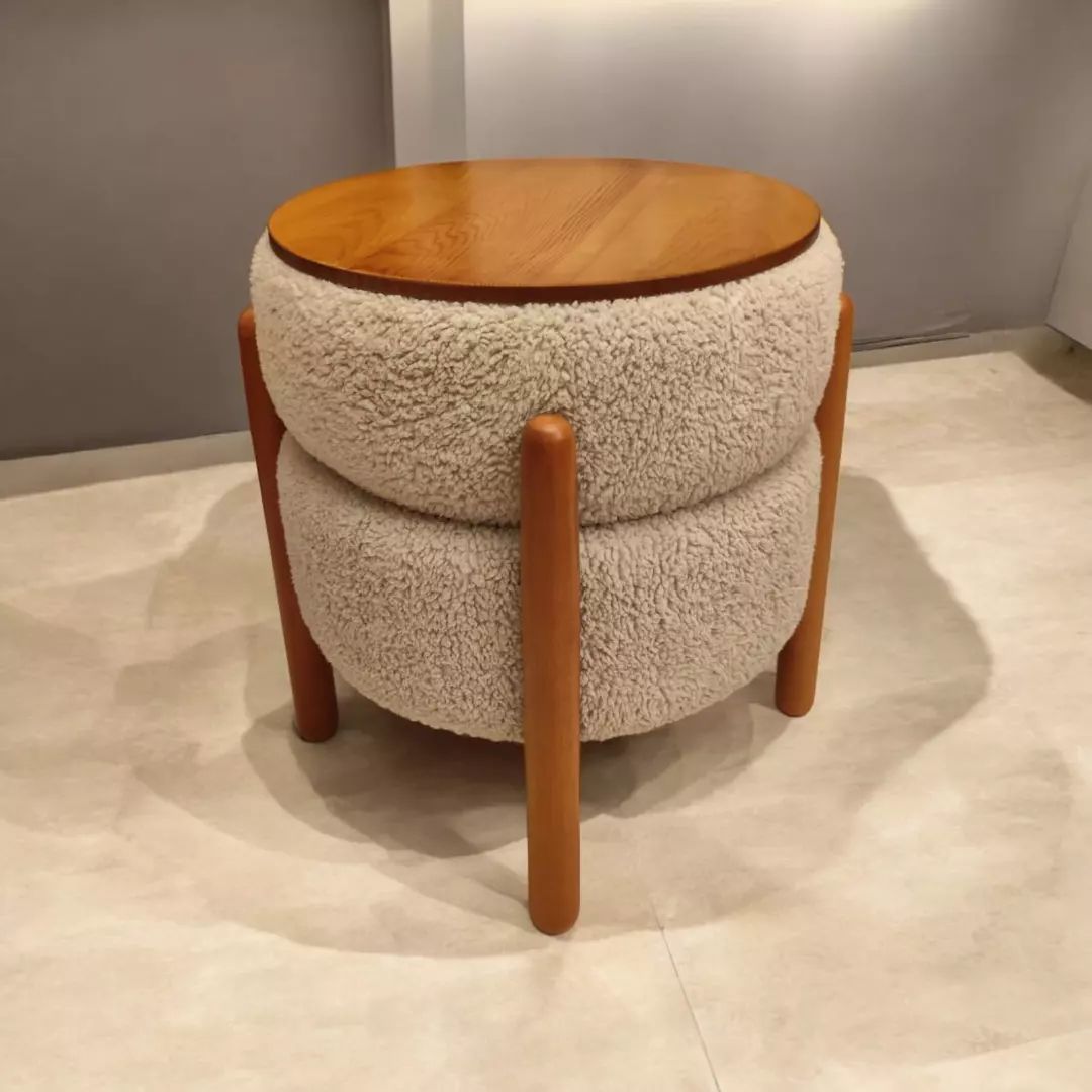 Boucle Round Ottoman Puffy Stool